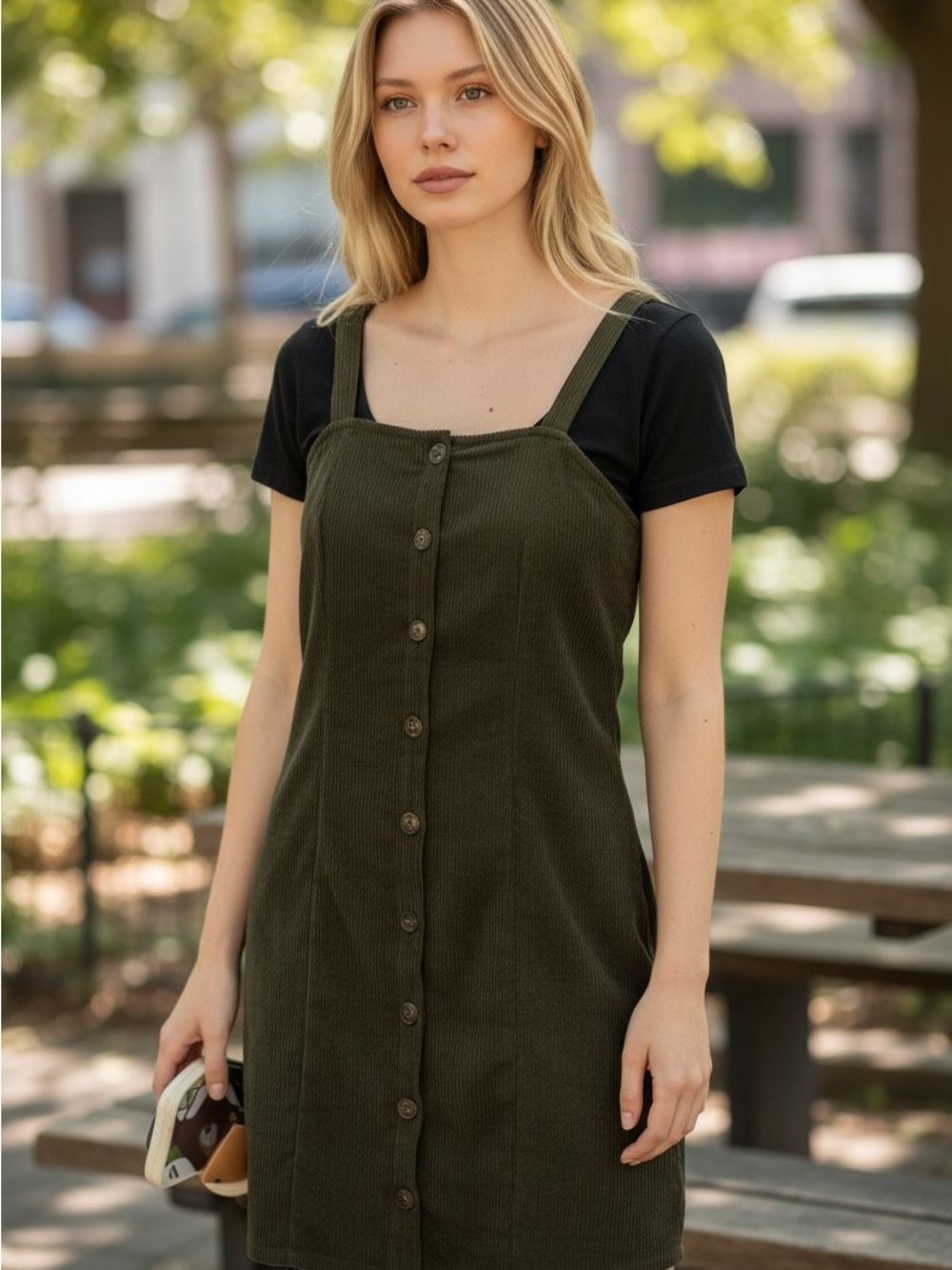 SHEIN Olive Green Button-Front Mini Dress